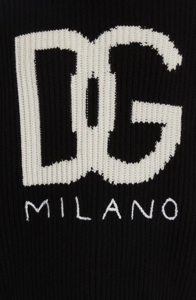 Shop Dolce & Gabbana Intarsia Logo Cashmere & Virgin Wool Rib Sweater In Black/ White