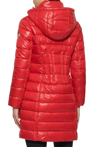 Shop Guess Water-resistant Hooded Quilted Puffer Jacket In Red
