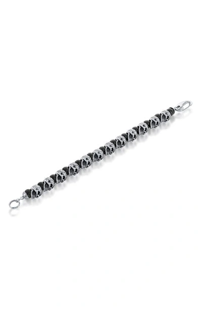 Shop Blackjack Stainless Steel Onyx Skull Beaded Bracelet In Black/ Silver