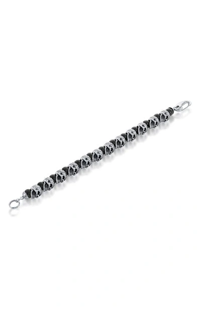 Blackjack Stainless Steel Onyx Skull Beaded Bracelet In Black/ Silver