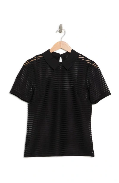 Shop Donna Karan Woman Sheer Stripe Collared Top In Black