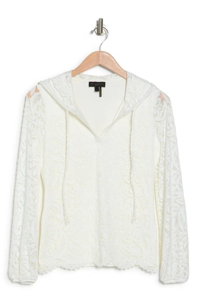 Shop Donna Karan Woman Lace Pullover Hoodie In Ivory