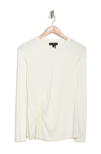 Shop Donna Karan Woman Horizontal Ruched Long Sleeve T-shirt In Cream