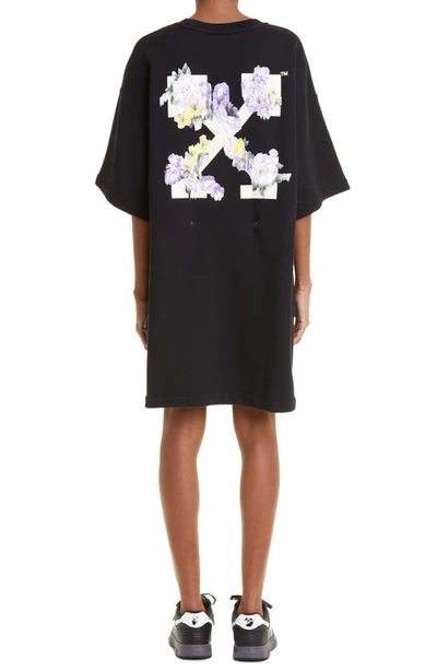 Shop Off-white Floral Arrow Logo Graphic T-shirt Dress In Black Multi