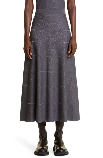 Shop Max Mara Cantu Metallic Wool Blend A-line Skirt In Dark Grey