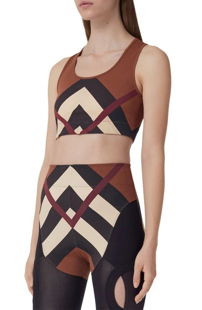 Shop Burberry Immy Kissing Check Crop Top In Dark Birch Brown Pat