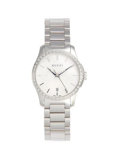 Shop Gucci Women's G-timeless Stainless Steel, Mother-of-pearl & Diamond Bracelet Watch In White
