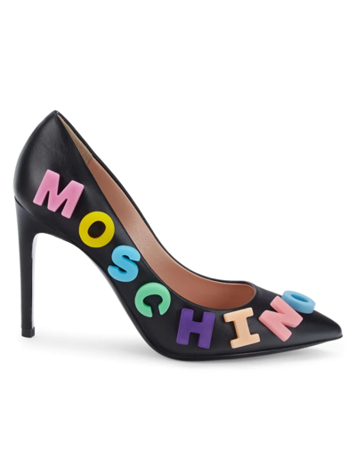 Shop Moschino Couture ! Women's Logo Leather Pumps In Black