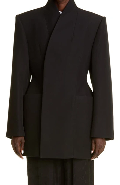 Shop Balenciaga Hourglass Wool Blazer In Black