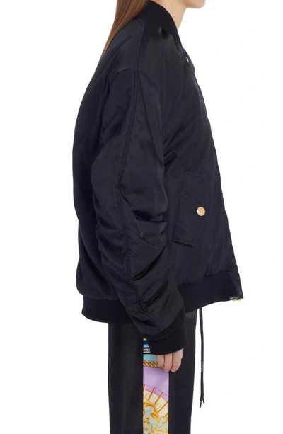 Shop Versace Ventagli Reversible Quilted Bomber Jacket In Black Multicolor