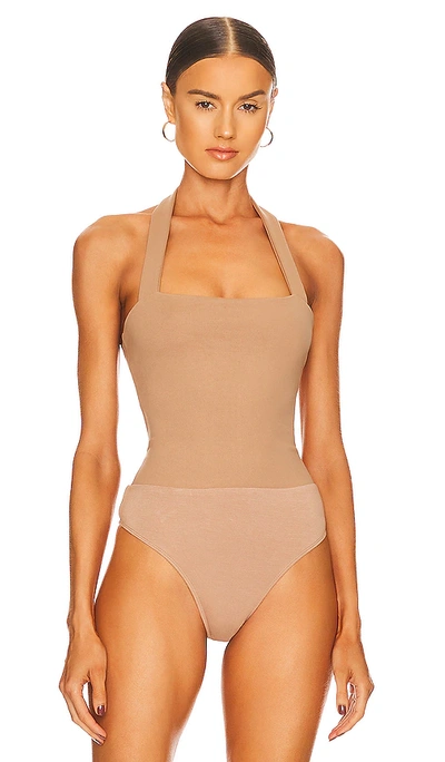 Shop Superdown Reece Halter Bodysuit In Nude