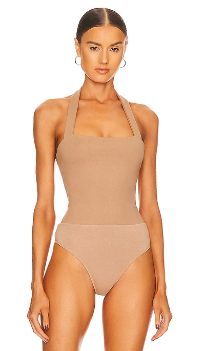 Superdown Reece Halter Bodysuit In Nude