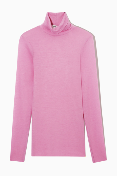 Shop Cos Merino Wool Turtleneck Top In Pink