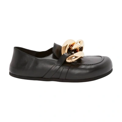 Shop Jw Anderson Closed Back Leather Chain Loafer In Black