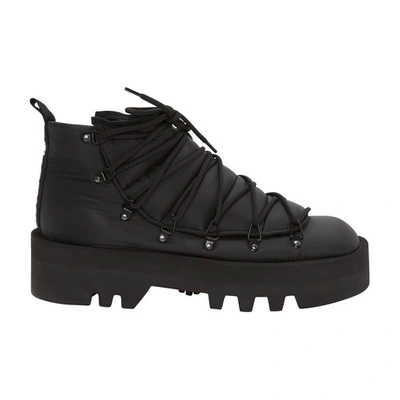 Shop Jw Anderson Fabric Padded Lace Up Boots In Black