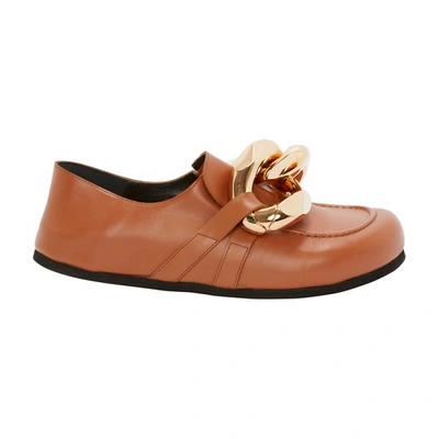 Shop Jw Anderson Closed Back Leather Chain Loafers In Pecan