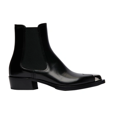Shop Alexander Mcqueen Leather Boots In Black Black Silver