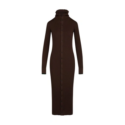 Bottega Veneta Hooded Ribbed Silk-blend Knitted Midi Dress In Fondant