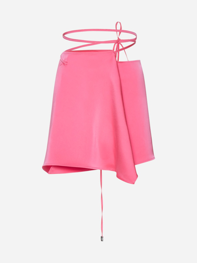 Shop Attico Straps Detail Satin Miniskirt