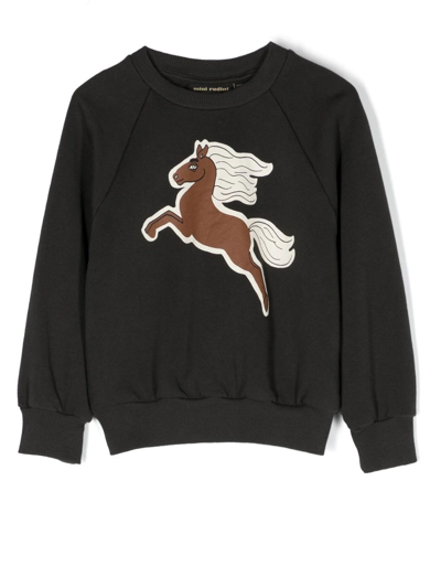 Shop Mini Rodini Horse-print Crew-neck Sweatshirt In Schwarz
