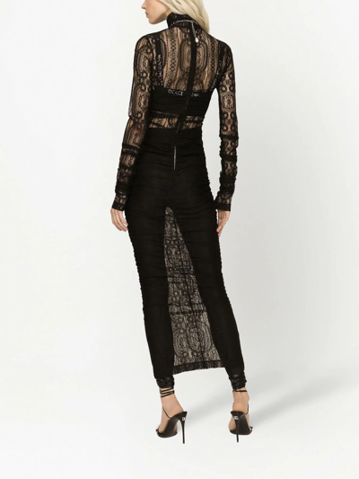 Dolce & Gabbana Semi-sheer Lace Roll-neck Dress In Black