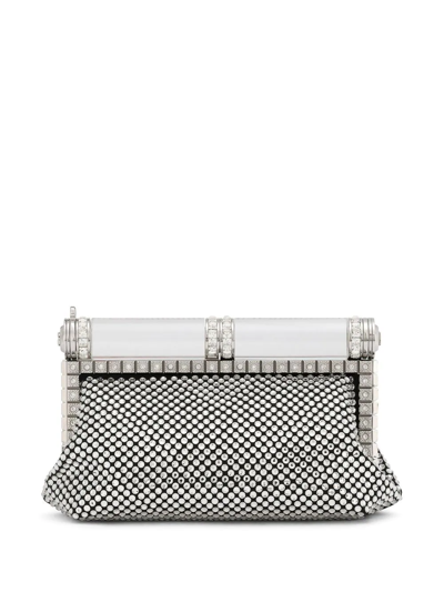 Shop Dolce & Gabbana Rhinestone-embellished Satin Clutch Bag In Grey