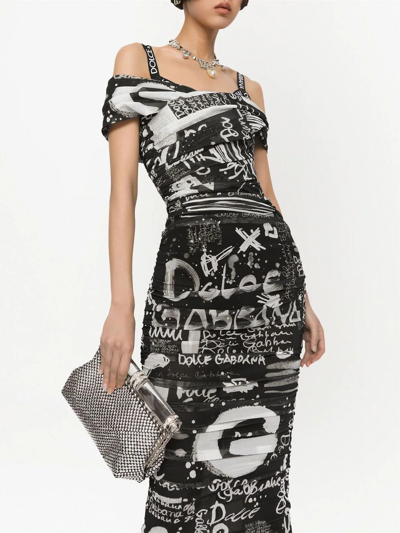 Shop Dolce & Gabbana Rhinestone-embellished Satin Clutch Bag In Grey