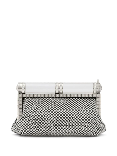 Shop Dolce & Gabbana Rhinestone-embellished Satin Clutch Bag In Grey