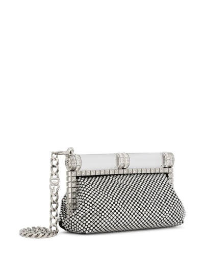 Shop Dolce & Gabbana Rhinestone-embellished Satin Clutch Bag In Grey