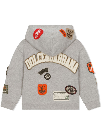 Shop Dolce & Gabbana Patch-detail Zip-front Hoodie In Grey