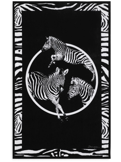 Shop Dolce & Gabbana Zebra-print Terrycloth Beach Towel In Black