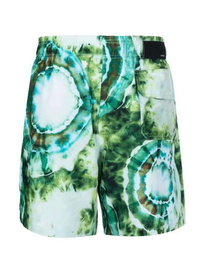 Shop Amiri Tie-dye Drawstring Swim Shorts In Green