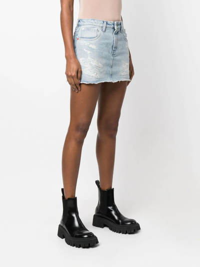 Heron Preston Blue Super Distressed Denim Miniskirt In Blau
