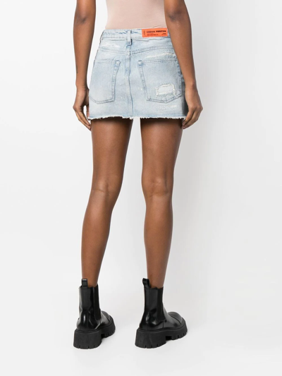 Heron Preston Blue Super Distressed Denim Miniskirt In Blau