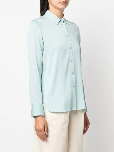 Vince Stretch-silk Buttoned Shirt In Blue