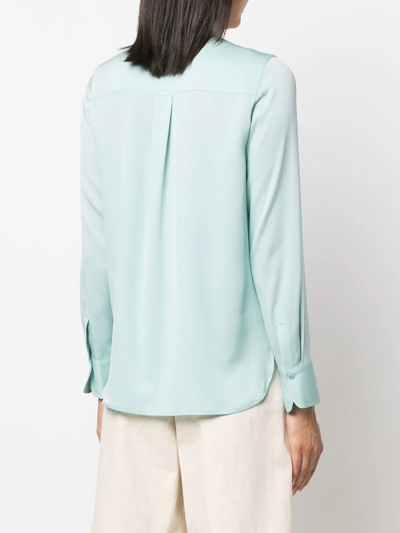 Vince Stretch-silk Buttoned Shirt In Blue
