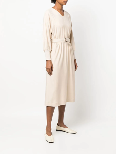Shop Peserico Belted Knitted Midi Dress In Neutrals