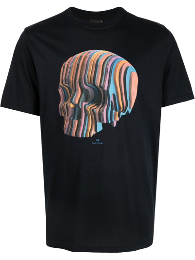 Ps By Paul Smith Skull-print Organic-cotton T-shirt In Black | ModeSens