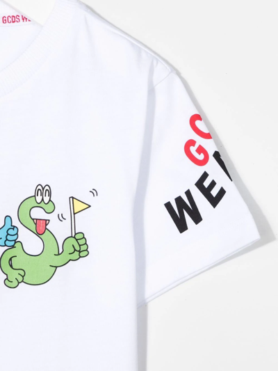 Shop Gcds Cartoon Logo-print T-shirt In Weiss