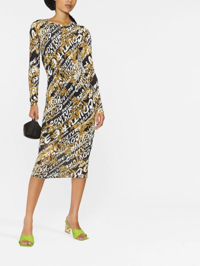 Versace Jeans Couture Womens Fitted Printed Bodycon Dress In Schwarz