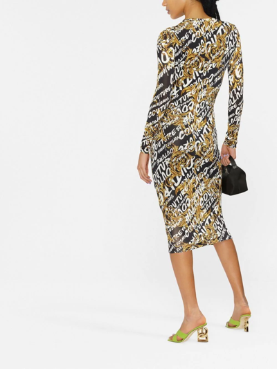 Shop Versace Jeans Couture Barocco Logo-print Midi Dress In Schwarz