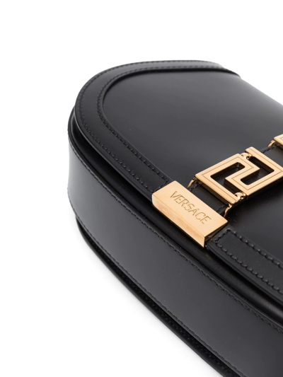Versace Leather Greca Goddess Shoulder Bag With Golden Details In Black