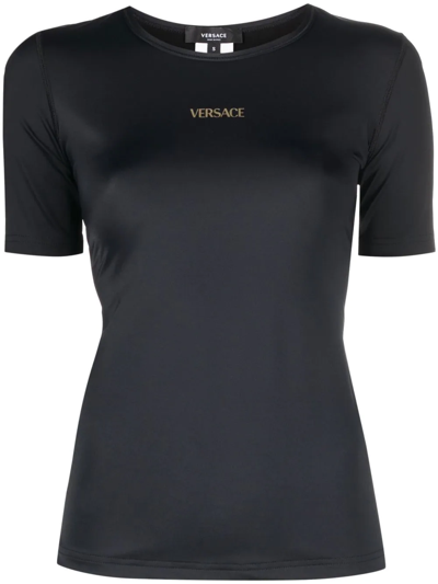 Shop Versace Logo-print Round-neck T-shirt In Schwarz