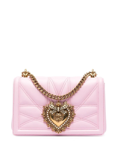 Shop Dolce & Gabbana Medium Devotion Quilted Shoulder Bag In Pink