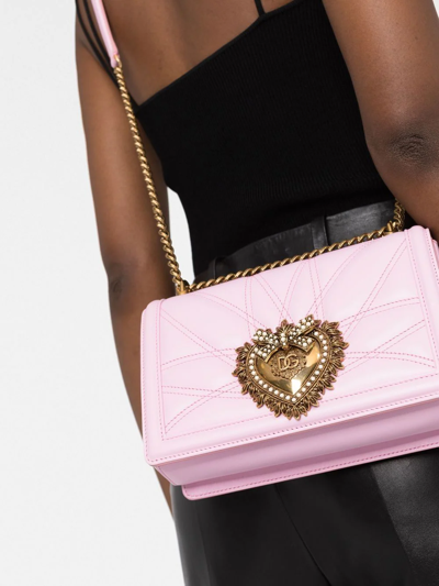 Shop Dolce & Gabbana Medium Devotion Quilted Shoulder Bag In Pink