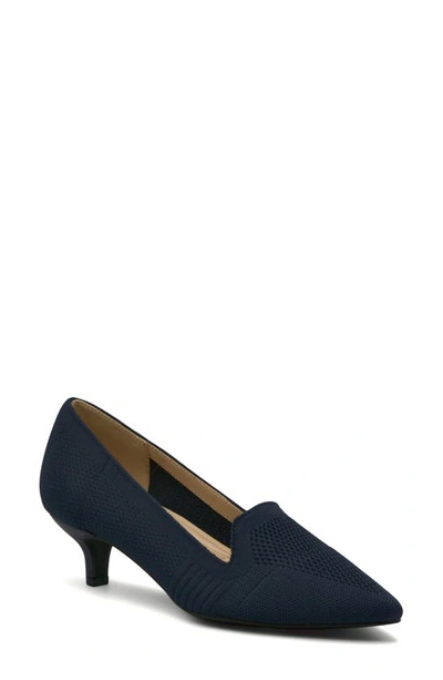 Shop Adrienne Vittadini Pointed-toe Pump In Navy Fly Knit