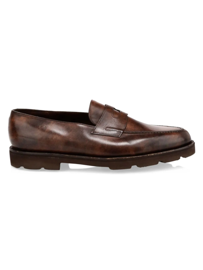 Shop John Lobb Men's Lopez Leather Loafers In Dark Brown