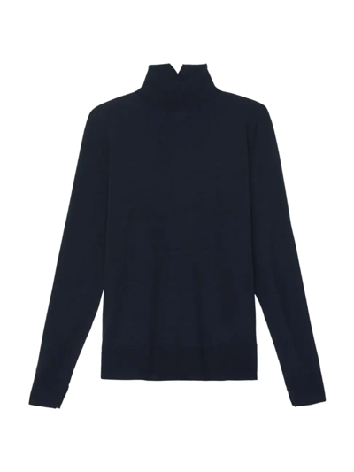 Shop Lafayette 148 Women's Split Collar Sweater In Navy