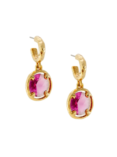Shop Oscar De La Renta Women's Rivoli 14k Gold-plated & Crystal Glass Hoop Earrings In Rose