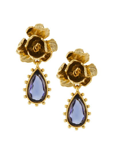 Shop Oscar De La Renta Women's Petal Rose 14k Gold-plated & Crystal Glass Drop Earrings In Lavender